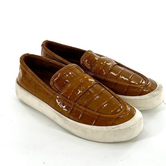Vince Ghita Loafers 6 Croc Leather Gold Yellow Platform Slip On Comfort - Picture 8 of 10